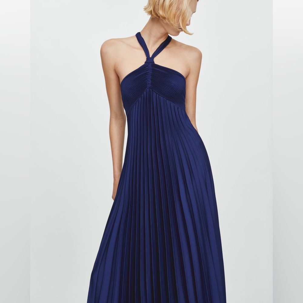 Mango Pleated Halter Maxi Dress